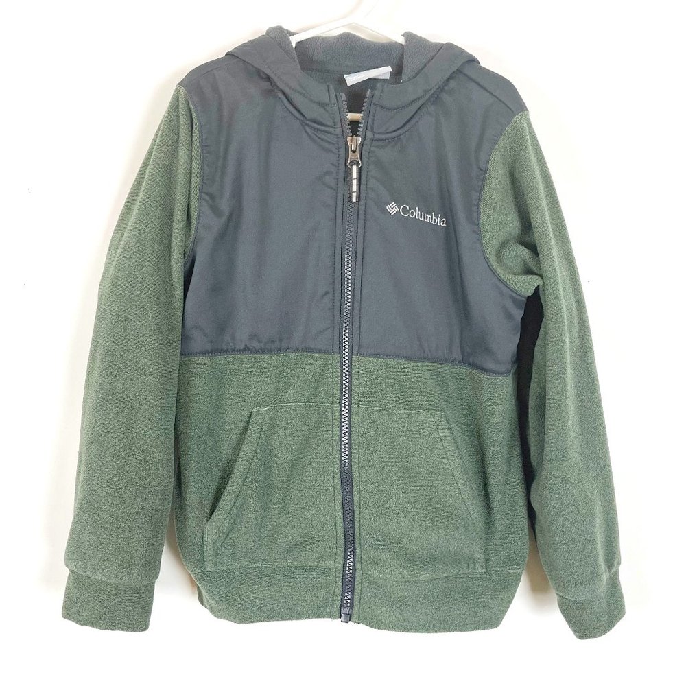 Columbia Boys Green Long Sleeve Zip Front Hooded Sweatshirt with Pockets Size Sm